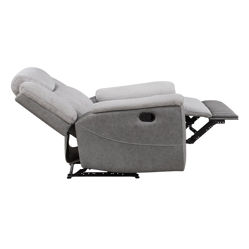 Pemberly Row Two-Tone Chenille and Faux Leather Recliner 300 lbs in Gray