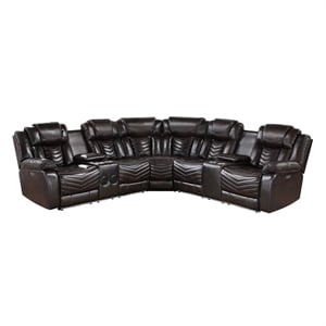 Pemberly Row Faux Leather Dark Brown 3-Piece Power Reclining Sectional with LED