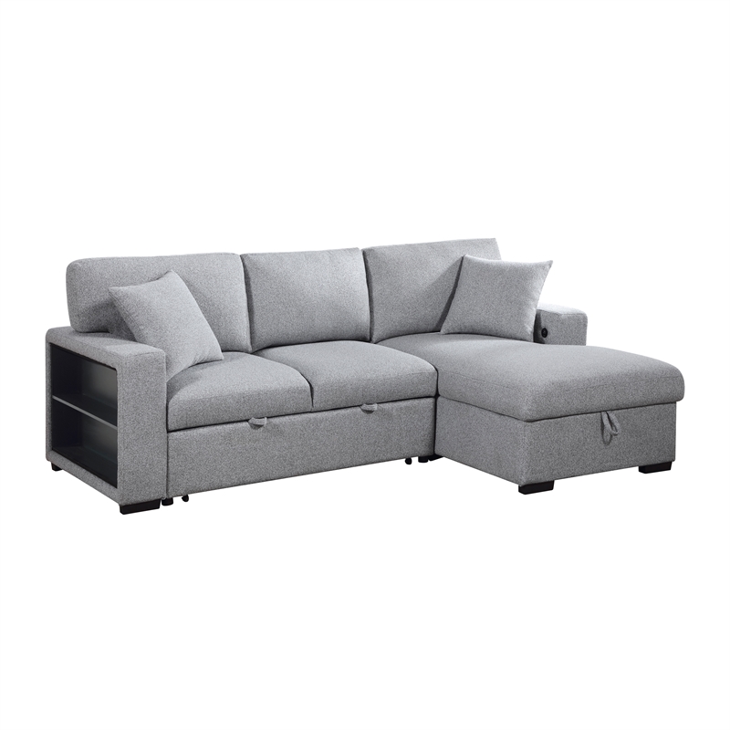 Pemberly Row Boucle Sectional with Right Chaise Pull-Out Bed and USB in Gray