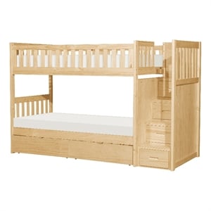 Pemberly Row Twin over Twin Step Bunk Bed with Storage Drawers in Natural Pine