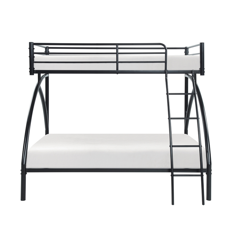 Pemberly Row Metal Twin over Full Bunk Bed with Guard Rails 300 lbs in Black