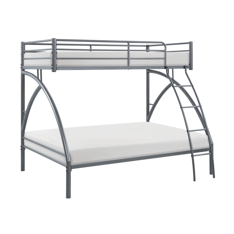 Pemberly Row Metal Twin over Full Bunk Bed with Guard Rails 300 lbs in Gray