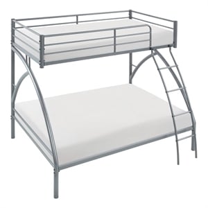 Pemberly Row Metal Twin over Full Bunk Bed with Guard Rails 300 lbs in Gray