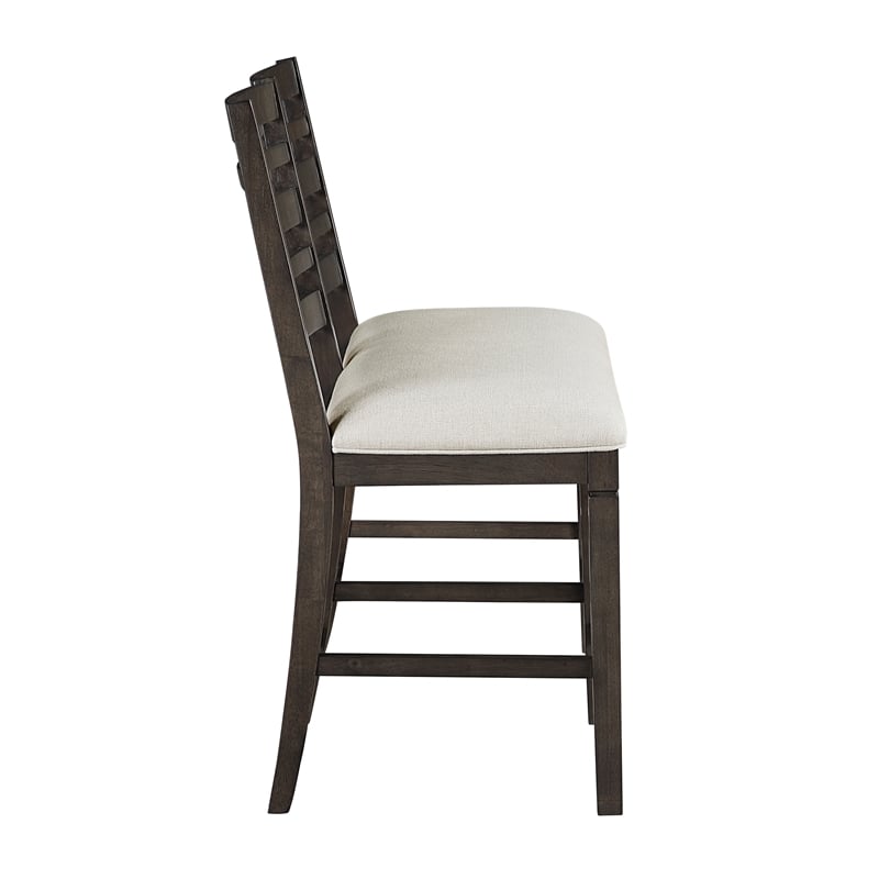 Pemberly Row Upholstered Counter Height Bench in Dark Espresso and Beige