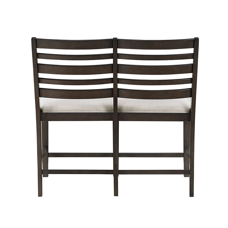 Pemberly Row Upholstered Counter Height Bench in Dark Espresso and Beige