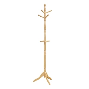 Pemberly Row Solid Wood 3-Tier Coat Rack with 10 Hooks in Natural