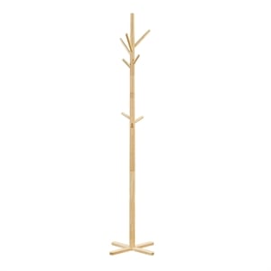 Pemberly Row Solid Wood 3-Tier Coat Rack with 9 Hooks in Natural
