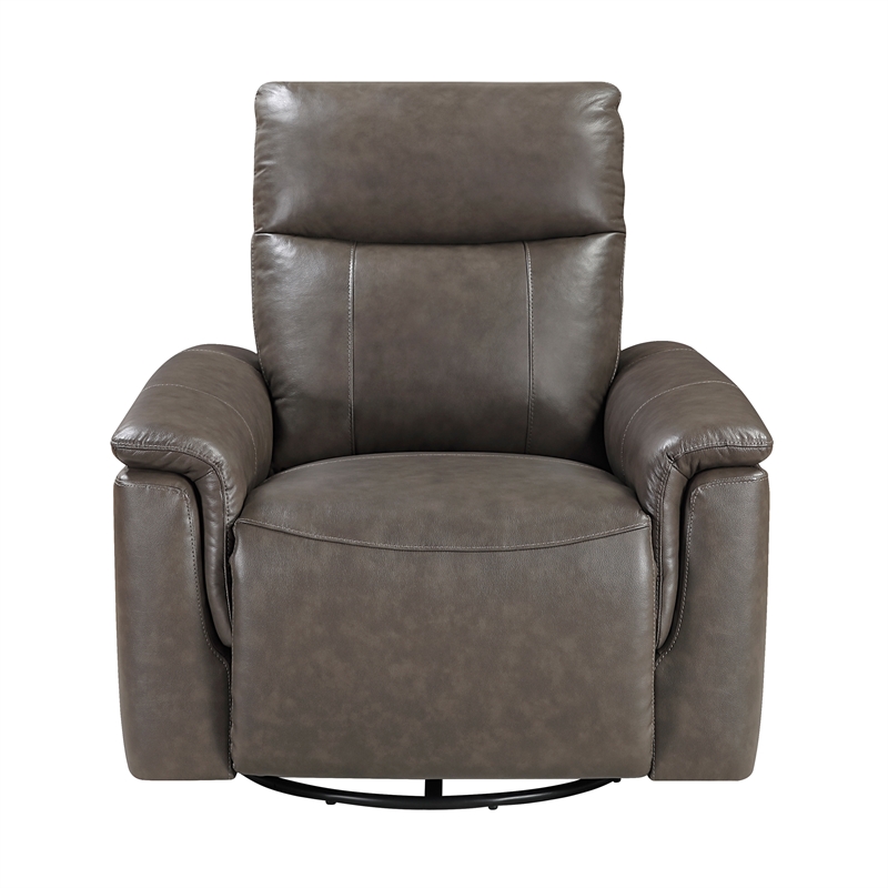 Pemberly Row Top Grain Leather Swivel Glider Recliner 300 lbs in Dark Brown