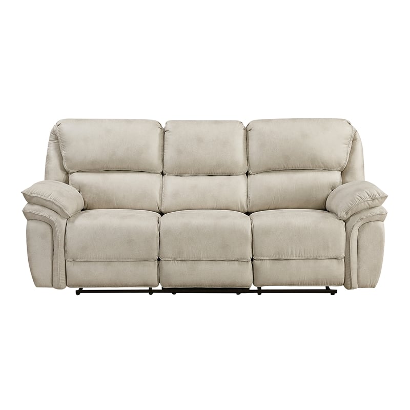 Pemberly Row Polished Microfiber Double Reclining Sofa 900 lbs Total in Sand
