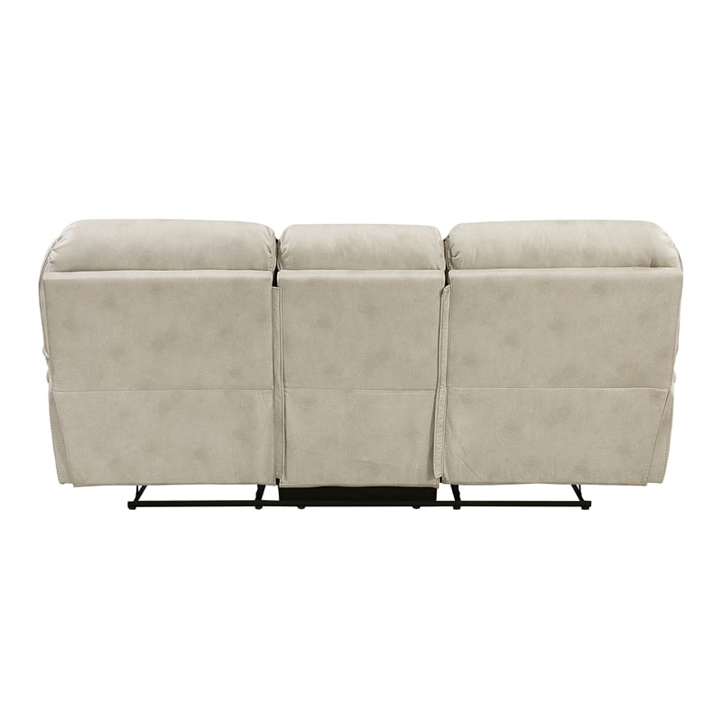 Pemberly Row Polished Microfiber Double Reclining Sofa 900 lbs Total in Sand