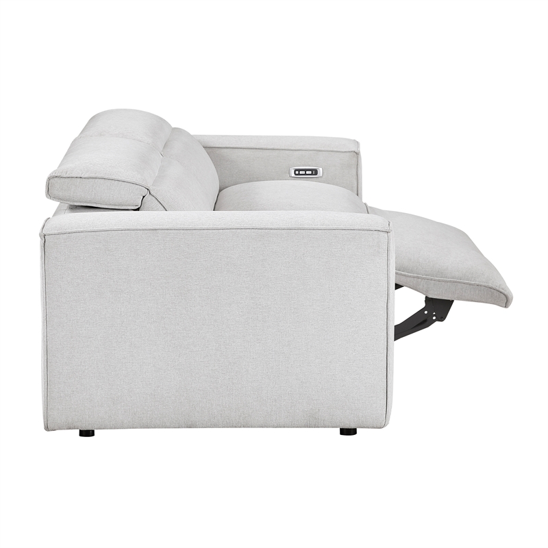 Pemberly Row Power Reclining Loveseat with Power Headrests in Light Gray
