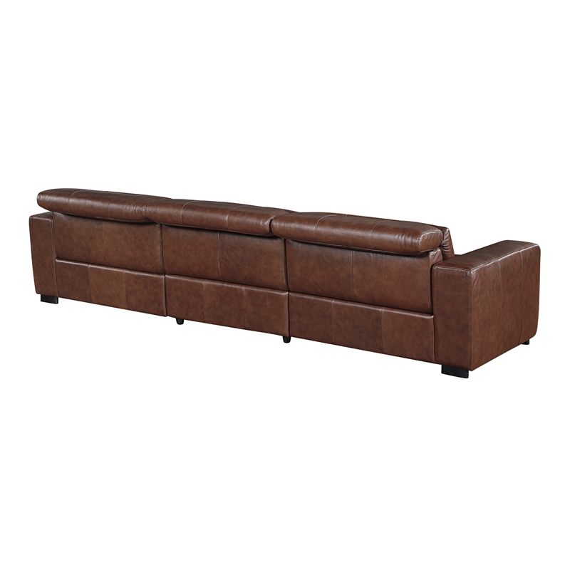Pemberly Row Top Grain Leather Power Reclining Sofa Wall Hugger USB in Brown