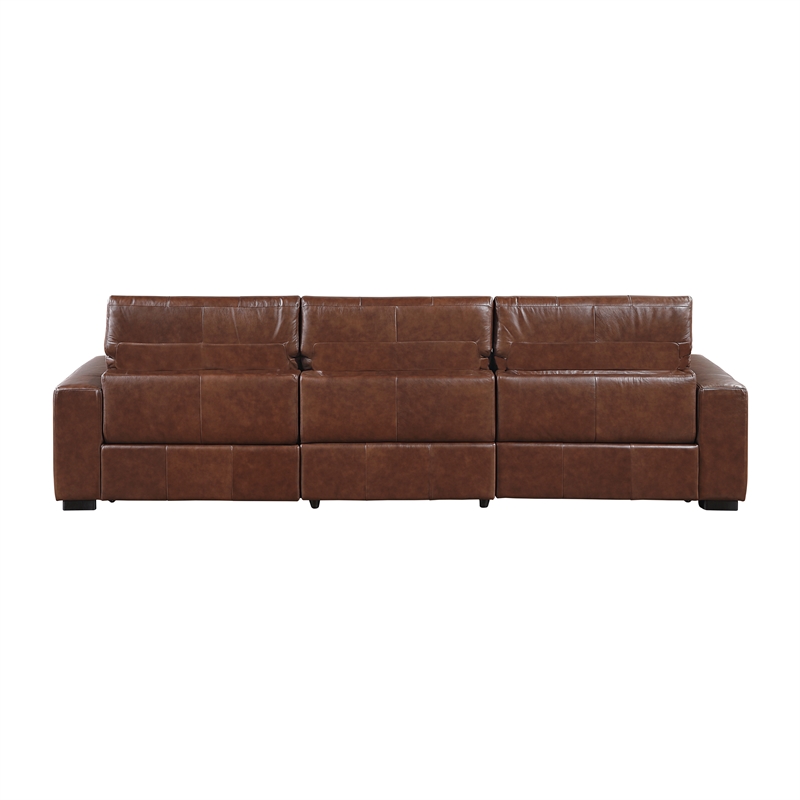 Pemberly Row Top Grain Leather Power Reclining Sofa Wall Hugger USB in Brown
