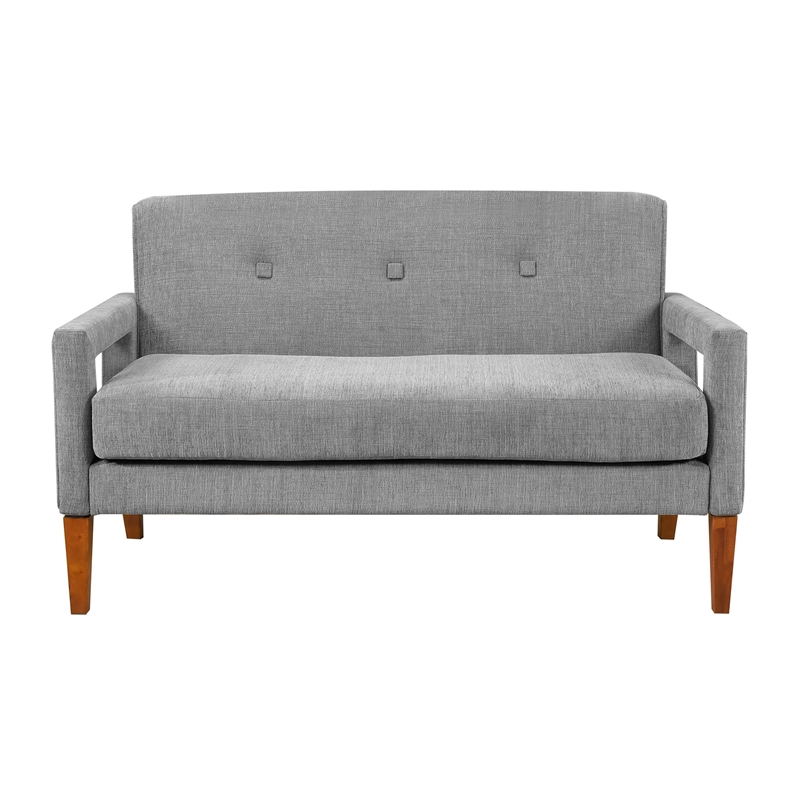 Pemberly Row Chenille Loveseat with Reversible Cushions Walnut Legs in Gray