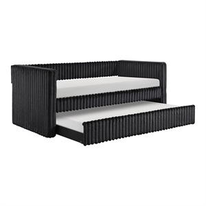 Pemberly Row Corduroy Daybed with Pull-Out Trundle 300 lbs Each in Black