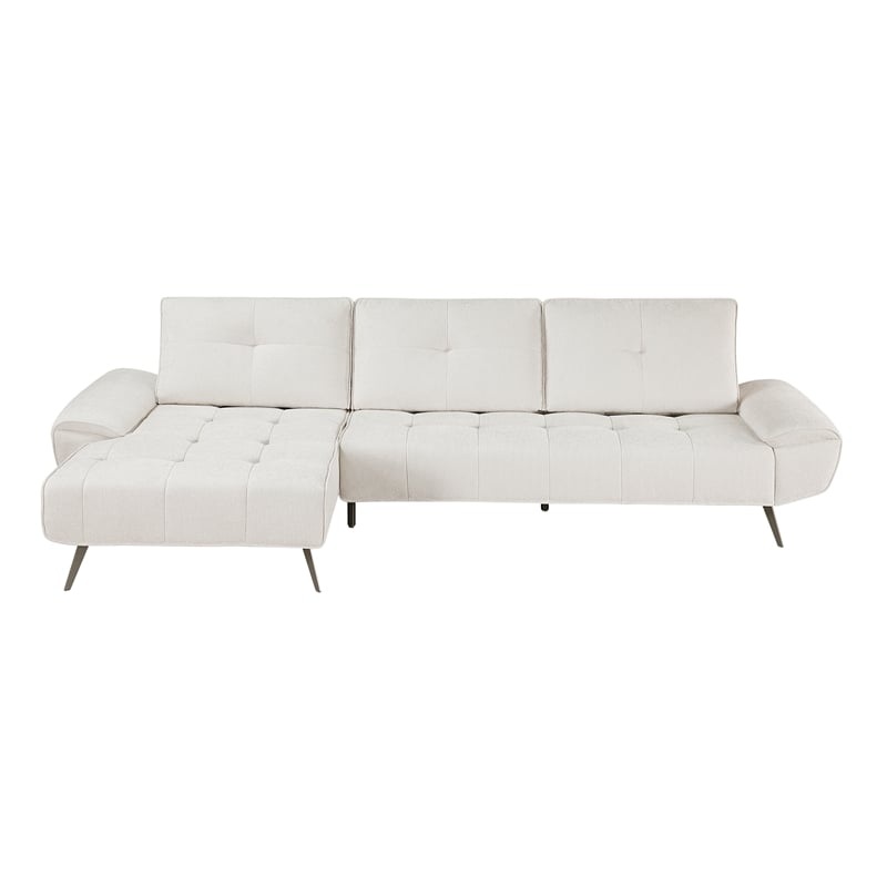 Pemberly Row Chenille 2-Piece Sectional with Left Chaise Adjustable Back - Beige
