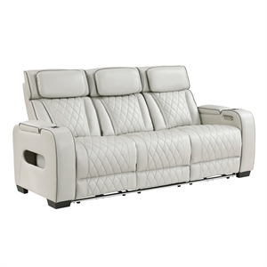 Pemberly Row Faux Leather Power Reclining Sofa LED Wireless USB in Taupe