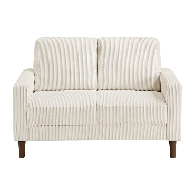 Pemberly Row Corduroy Fabric Loveseat with Track Arms Pocket Coils in Beige