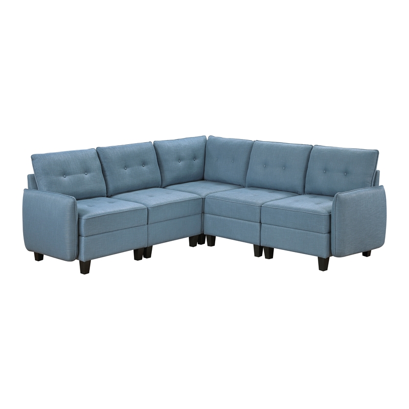 Pemberly Row Textured 5-Piece Modular Sectional Hidden Storage Tufted in Blue