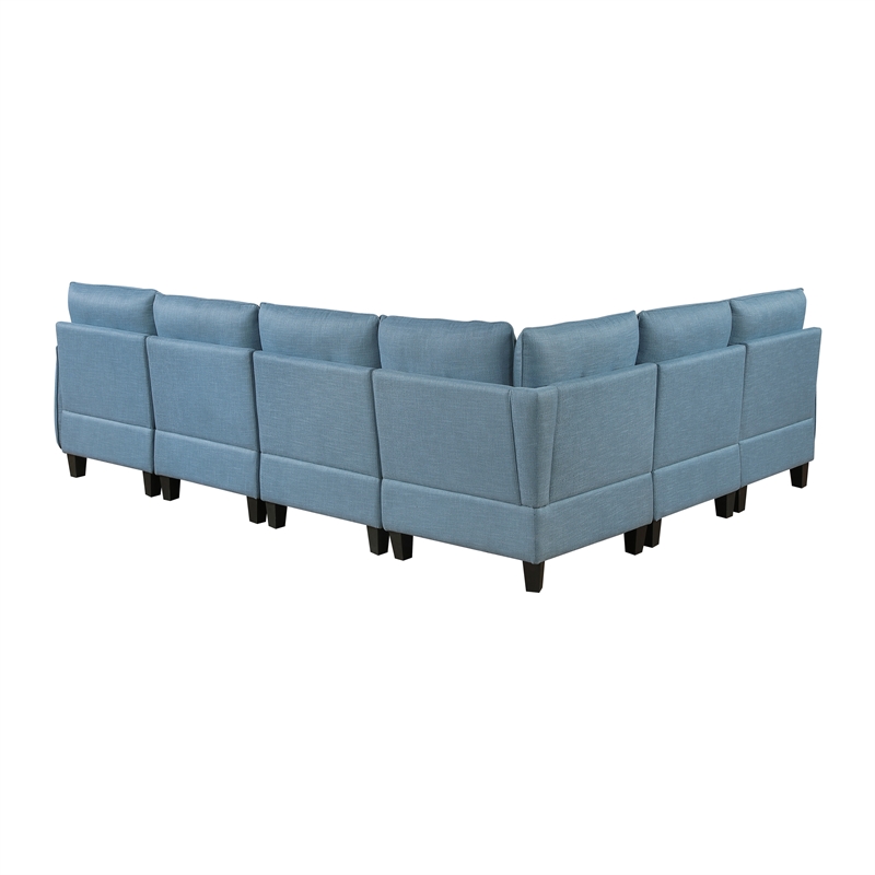 Pemberly Row Textured 6-Piece Modular Sectional Hidden Storage Tufted in Blue