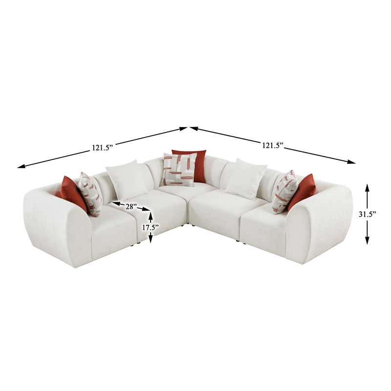 Pemberly Row Chenille 5-Piece Modular Corner Sectional in Beige