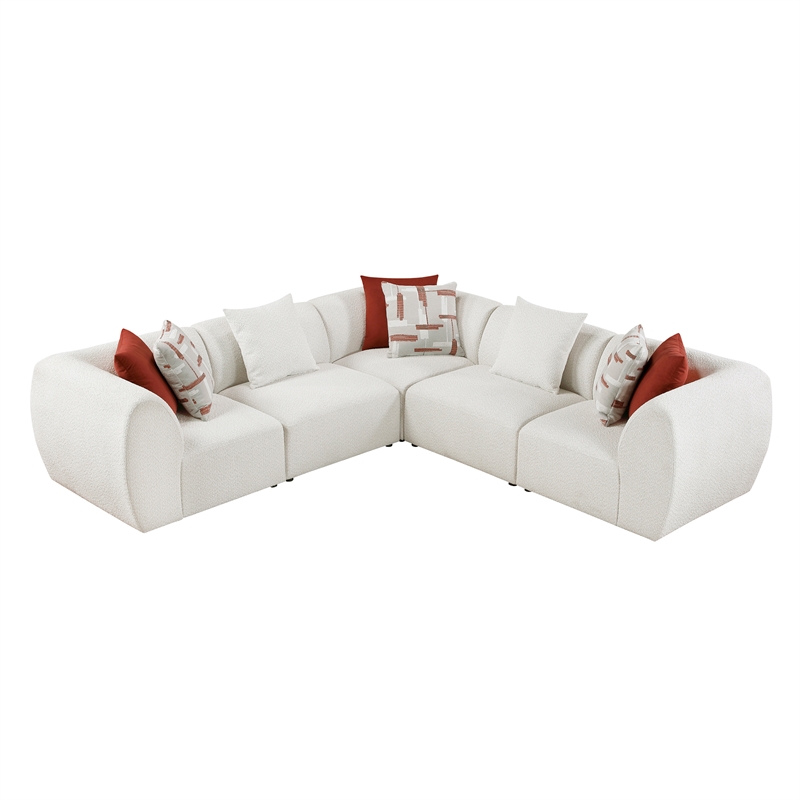 Pemberly Row Chenille 5-Piece Modular Corner Sectional in Beige