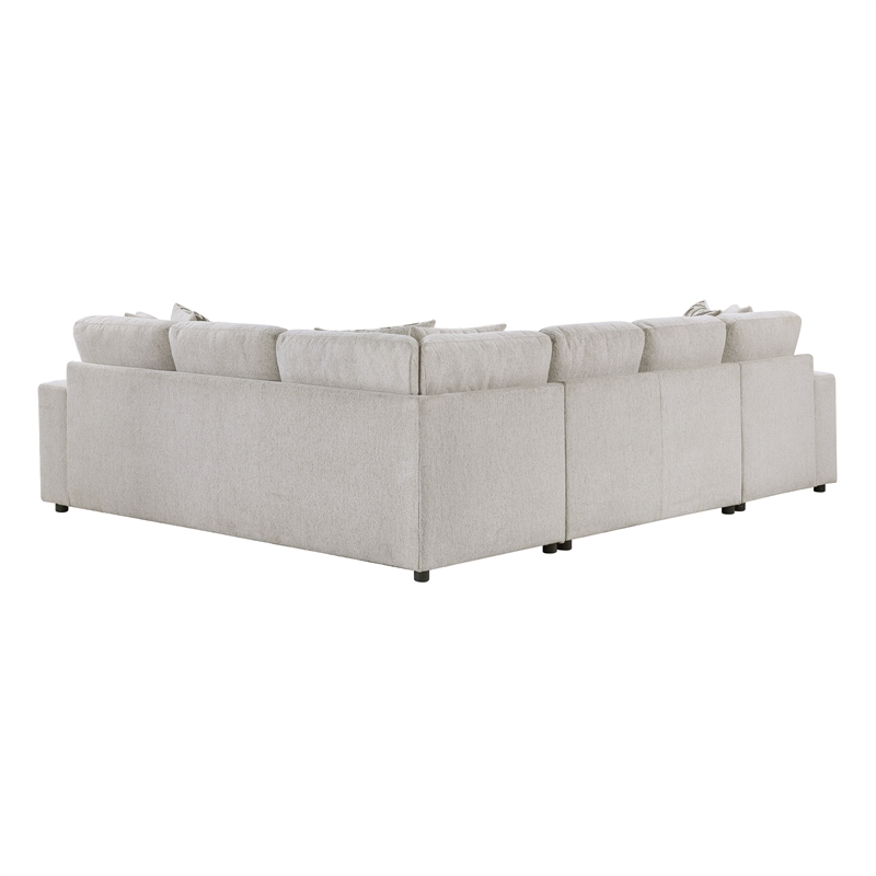 Pemberly Row Chenille 3-Piece Sectional with Pull-Out Bed in Beige