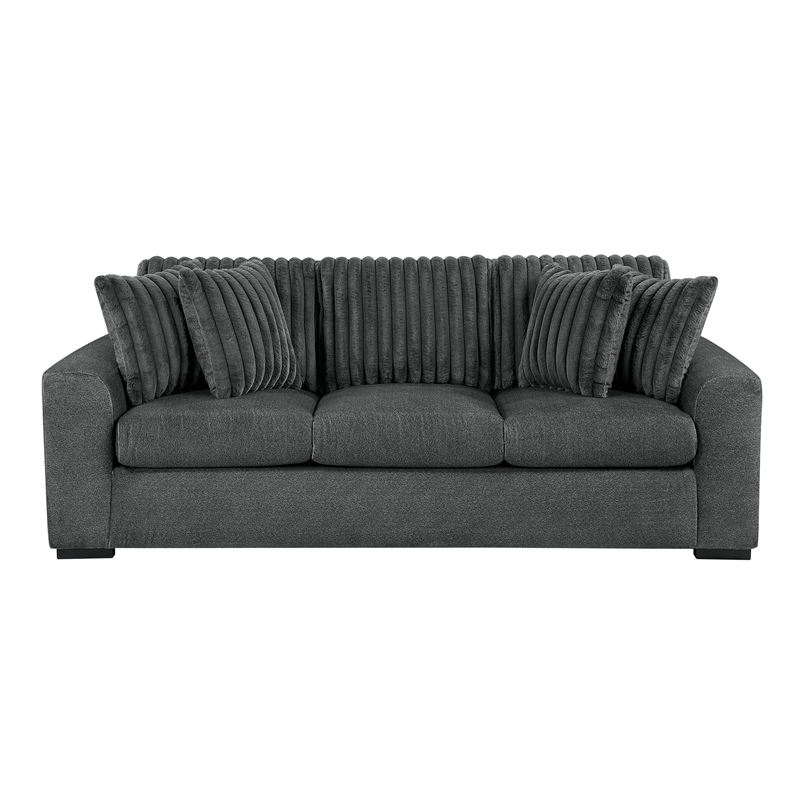 Pemberly Row Textured Microfiber and Corduroy 3-Seat Sofa in Dark Gray
