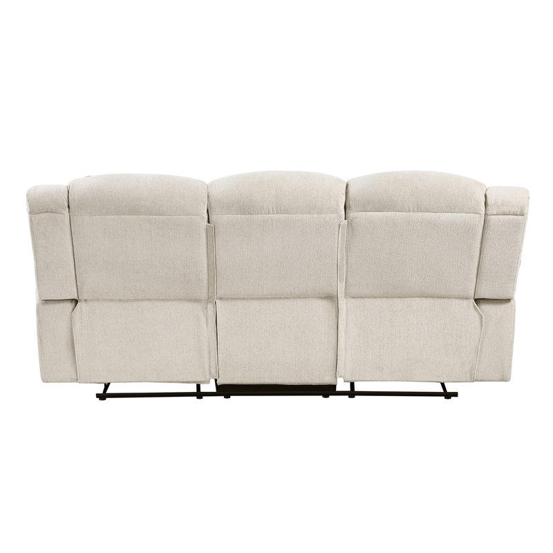 Pemberly Row Chenille Double Reclining 3-Seat Sofa with Cup Holders in Beige