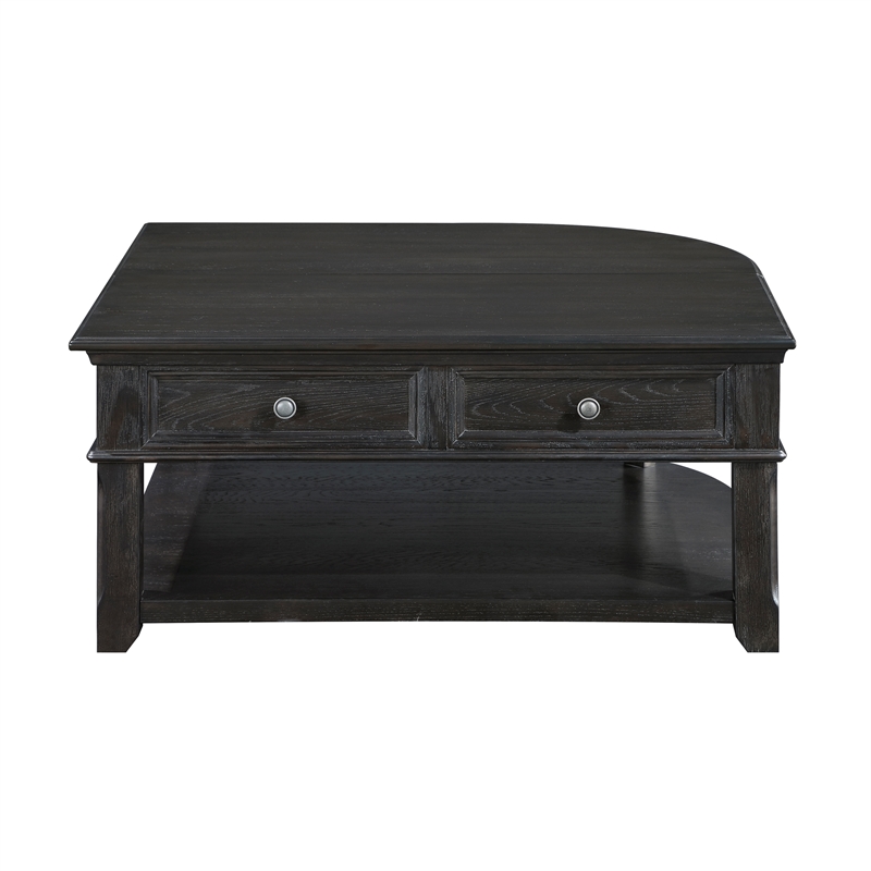 Pemberly Row Elm Veneer Lift Top Cocktail Table with Storage in Charcoal