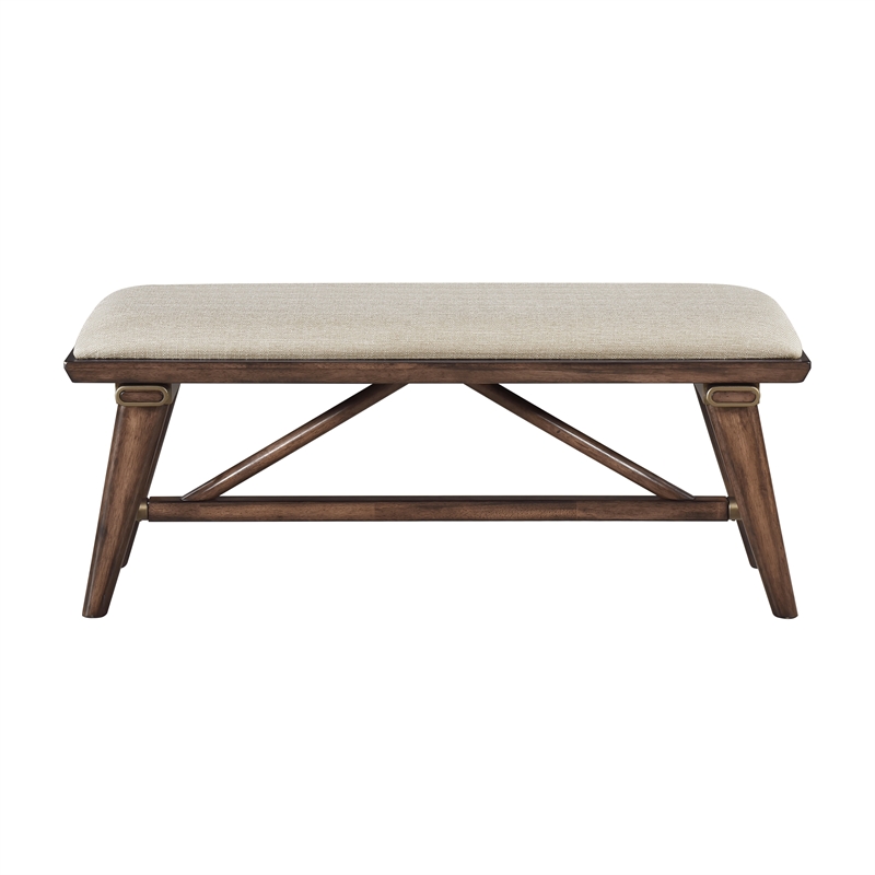 Pemberly Row Textured Fabric Upholstered Dining Bench in Cream