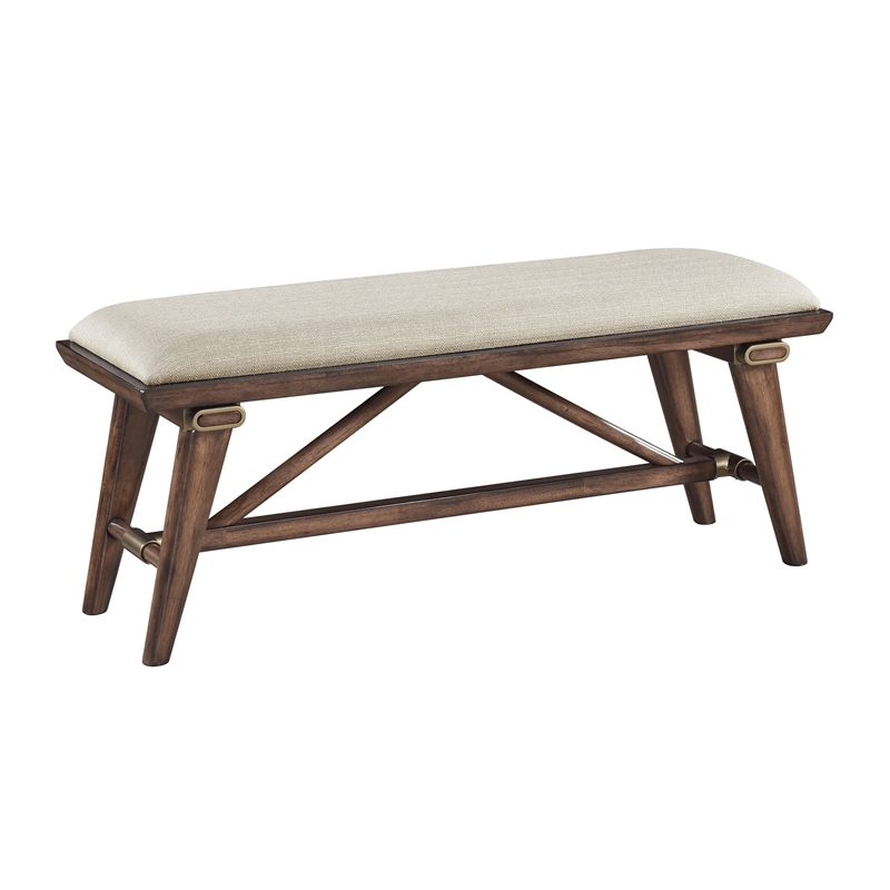Pemberly Row Textured Fabric Upholstered Dining Bench in Cream