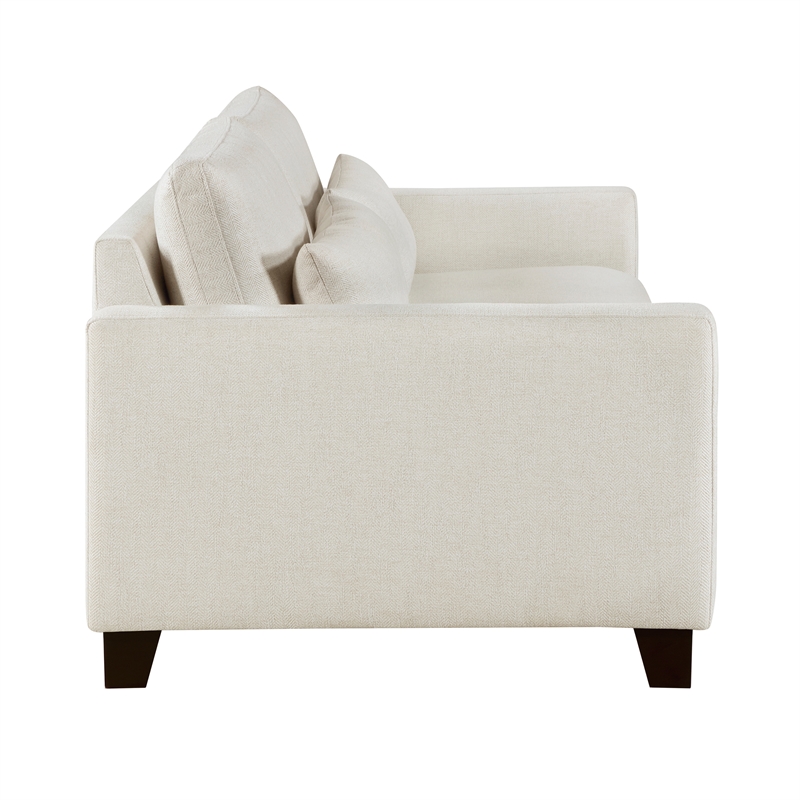 Pemberly Row Textured Fabric Sofa with 2 Lumbar Pillows in Ivory