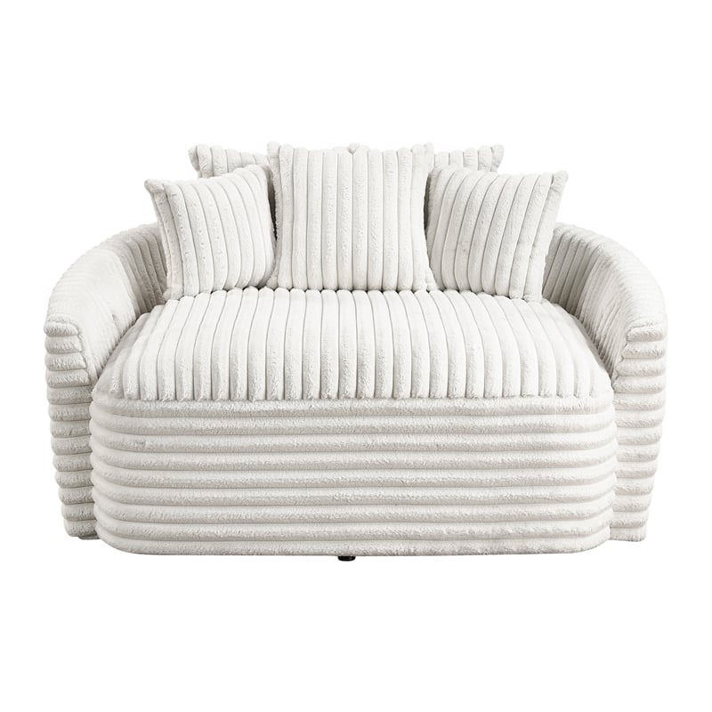 Pemberly Row Corduroy Oversized Chaise Lounge with USB Charging in Beige