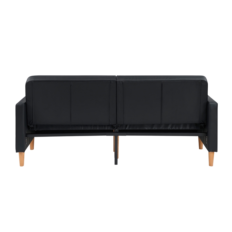 Pemberly Row Faux Leather Convertible Lounger with Drop-Down Back in Black