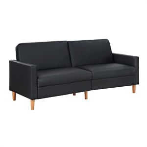 Pemberly Row Faux Leather Convertible Lounger with Drop-Down Back in Black