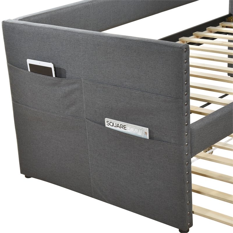 Pemberly Row Textured Fabric Daybed with Pull-Out Trundle in Dark Gray