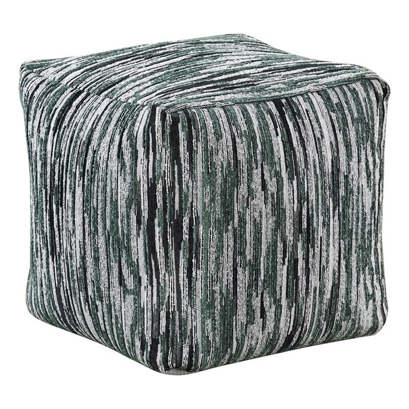 Pemberly Row Jacquard Fabric Square Accent Pouf 300 lbs in Black/Gray/White