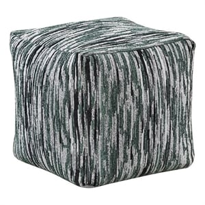 Pemberly Row Jacquard Fabric Square Accent Pouf 300 lbs in Black/Gray/White