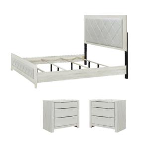 Pemberly Row Bedroom Set with Queen Bed and 2 Nightstands in Beige