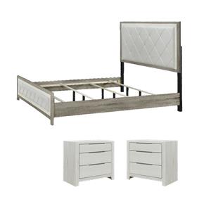 Pemberly Row Bedroom Set of King Bed and 2 Nightstands in Beige
