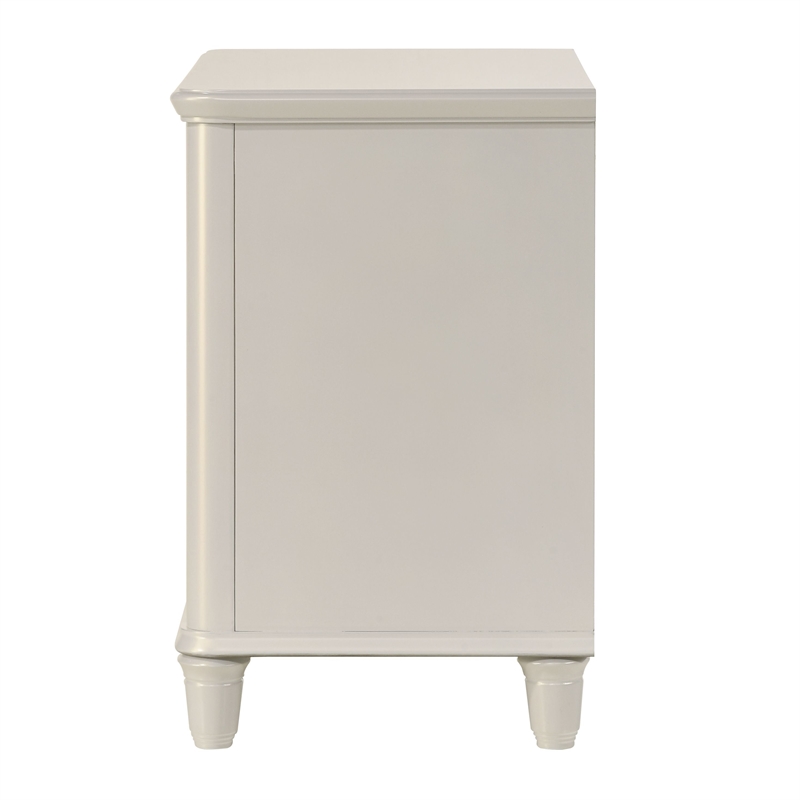 Pemberly Row Bedroom Set of Queen Bed, Mirror, 6-Drawer Dresser, & 2 Nightstands in Pearl White