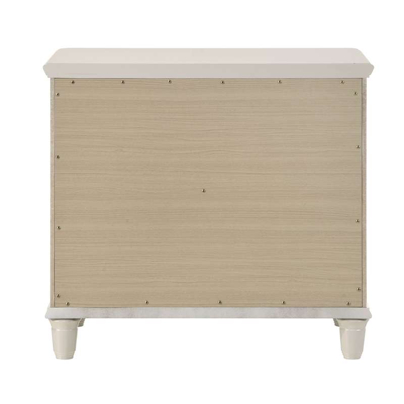 Pemberly Row Bedroom Set of Queen Bed, Mirror, 6-Drawer Dresser, & 2 Nightstands in Pearl White