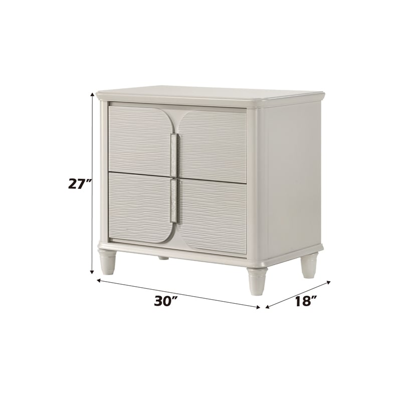 Pemberly Row Bedroom Set of Queen Bed, Mirror, 6-Drawer Dresser, & 2 Nightstands in Pearl White