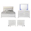 Pemberly Row 5-Piece Bedroom Set of Eastern King Bed with Storage, LED Mirror, 2 Nightstands, and Dr