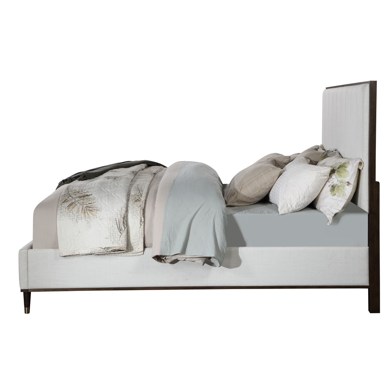 Pemberly Row Bedroom Set of 2 Nightstands, Mirror, Dresser, and King Bed in White/Brown