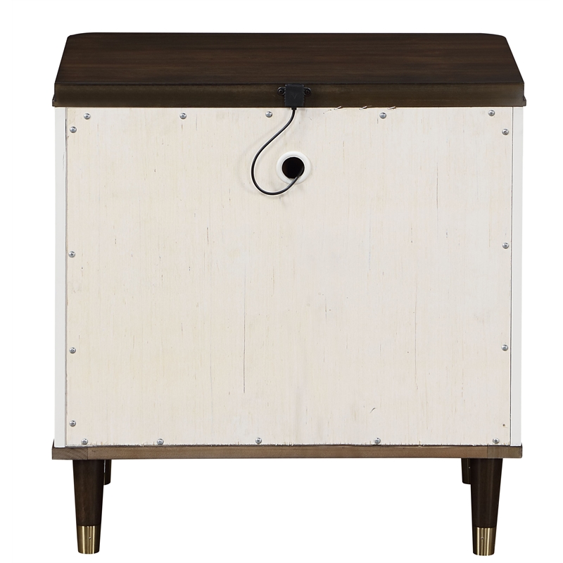 Pemberly Row Bedroom Set of 2 Nightstands, Mirror, Dresser, and King Bed in White/Brown