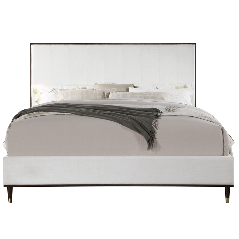 Pemberly Row Bedroom Set of 2 Nightstands, Mirror, Dresser, and King Bed in White/Brown