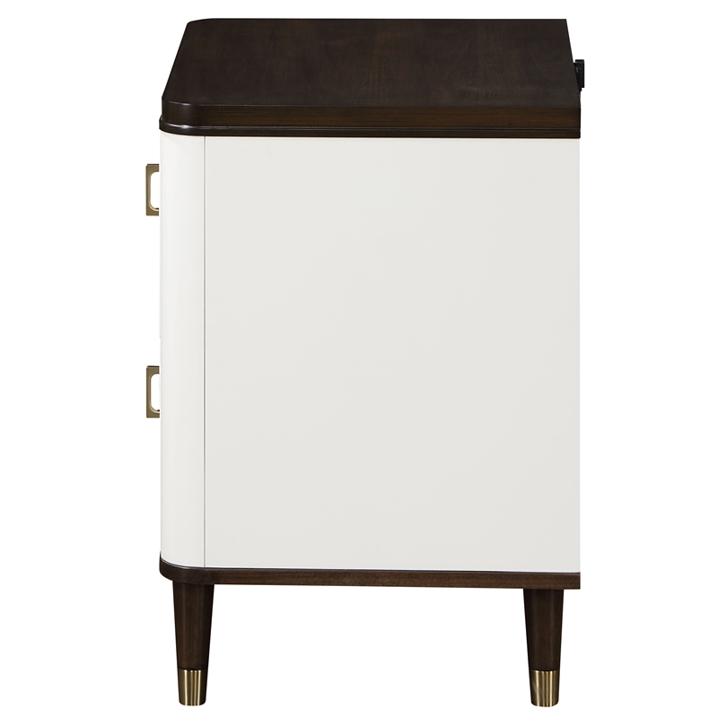 Pemberly Row Bedroom Set of 2 Nightstands, Mirror, Dresser, and King Bed in White/Brown