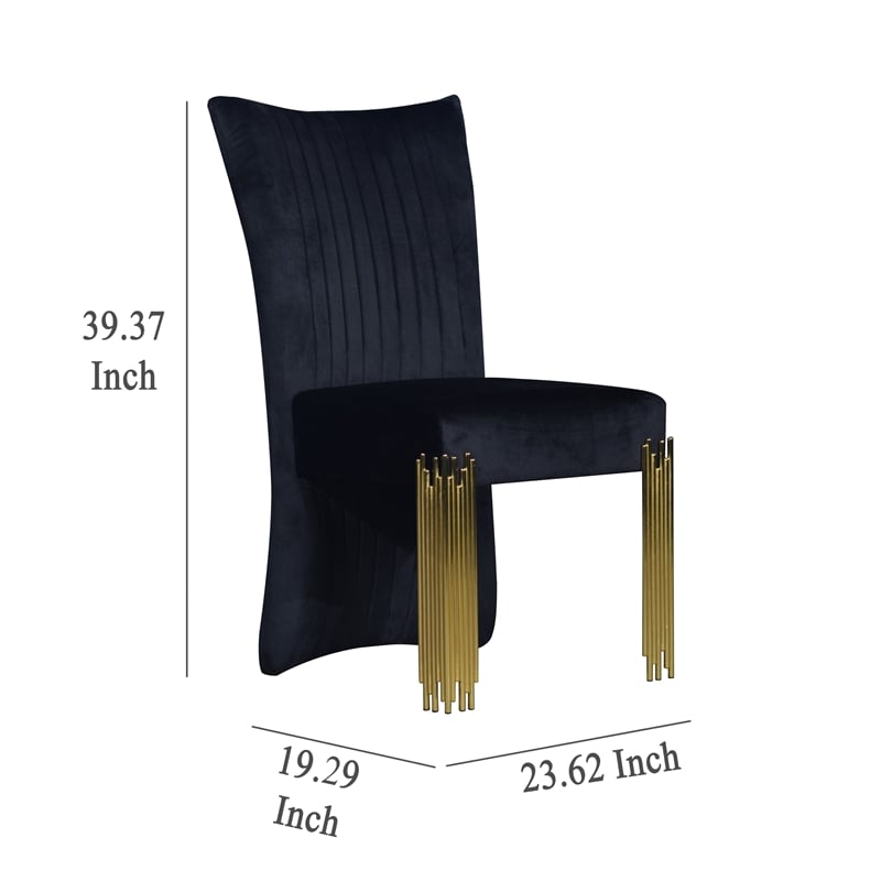 Pemberly Row 7-Piece Dining Set - Dining Table and Six Chairs in Midnight Black Velvet and Gold Meta